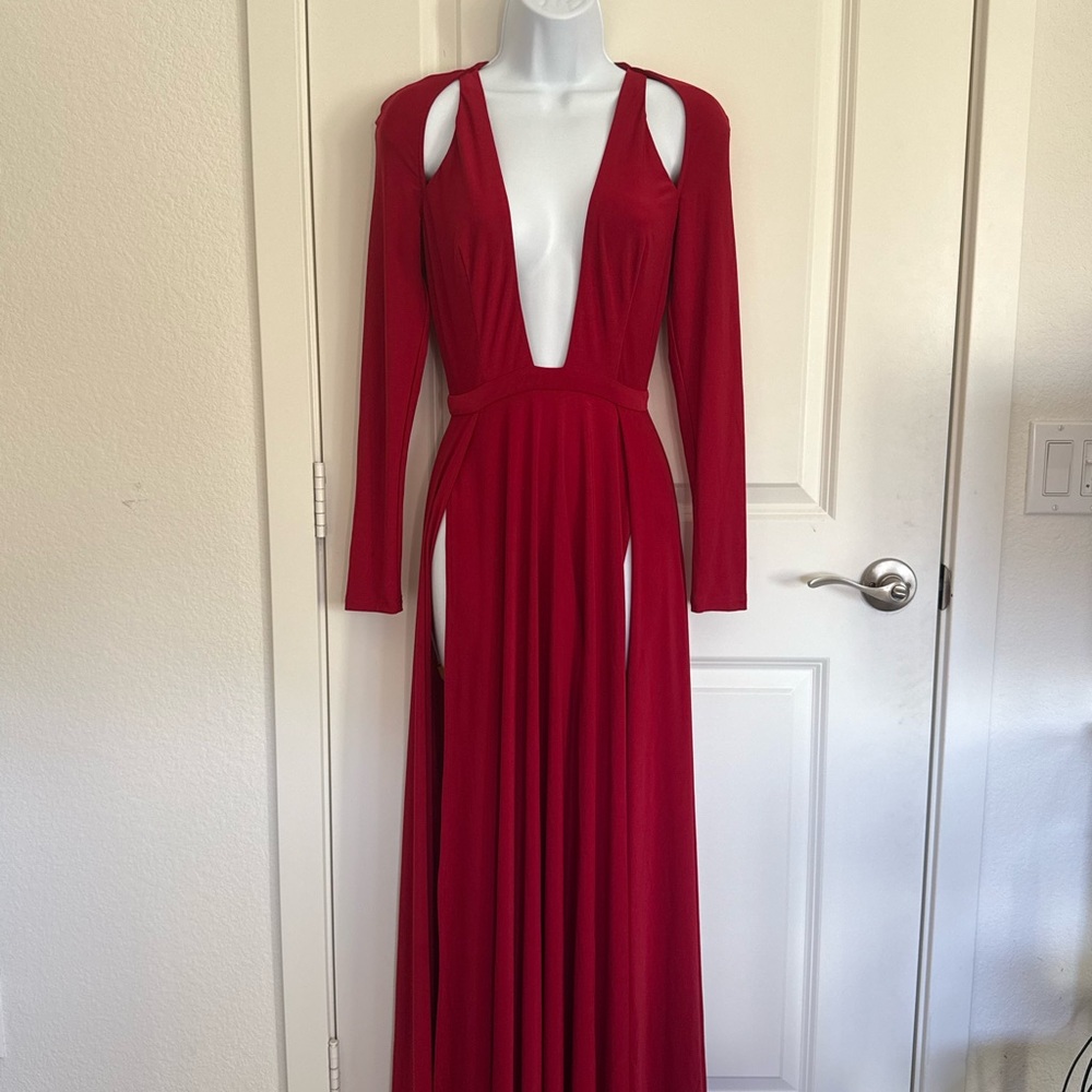 Abyss By Abby Striking Red Long Sleeve Dress